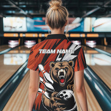 Load image into Gallery viewer, Personalized Bear Bowling Womens Polo Shirts, Bear Bowling Team Orange Bowling League Shirt IPHW8828