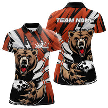 Load image into Gallery viewer, Personalized Bear Bowling Womens Polo Shirts, Bear Bowling Team Orange Bowling League Shirt IPHW8828