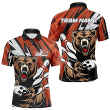 Load image into Gallery viewer, Personalized Bear Bowling Polo Shirts For Men, Bear Bowling Team Orange Bowling League Shirt IPHW8828