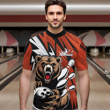 Load image into Gallery viewer, Personalized Bear Bowling Quarter-Zip Shirts For Men, Bear Bowling Team Orange Bowling League Shirt IPHW8828