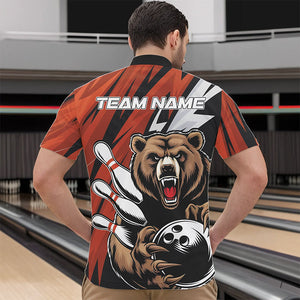 Personalized Bear Bowling Quarter-Zip Shirts For Men, Bear Bowling Team Orange Bowling League Shirt IPHW8828