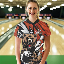 Load image into Gallery viewer, Personalized Bear Bowling Quarter-Zip Shirts For Women, Orange Team Bowling League Shirt IPHW8828