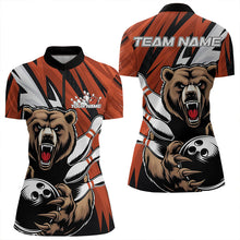 Load image into Gallery viewer, Personalized Bear Bowling Quarter-Zip Shirts For Women, Orange Team Bowling League Shirt IPHW8828