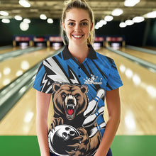 Load image into Gallery viewer, Personalized Bear Bowling Polo Shirt For Women, Bear Bowling Team Blue Bowling League Shirt IPHW8829