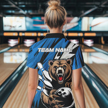 Load image into Gallery viewer, Personalized Bear Bowling Polo Shirt For Women, Bear Bowling Team Blue Bowling League Shirt IPHW8829