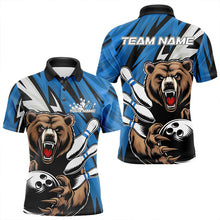 Load image into Gallery viewer, Personalized Bear Bowling Polo Shirts For Men, Bear Bowling Team Blue Bowling League Shirt IPHW8829