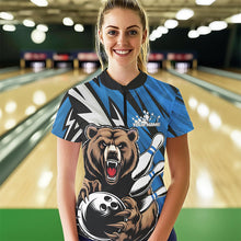 Load image into Gallery viewer, Personalized Bear Bowling Quarter-Zip Shirts For Women, Blue Team Bowling League Shirt IPHW8829