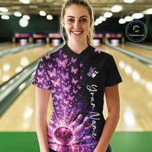 Load image into Gallery viewer, Custom Pink And Purple Butterfly Women Bowling Quarter-Zip Shirt, Bowling League Shirt IPHW10904