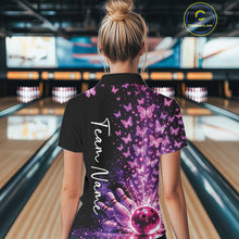 Load image into Gallery viewer, Custom Pink And Purple Butterfly Women Bowling Quarter-Zip Shirt, Bowling League Shirt IPHW10904