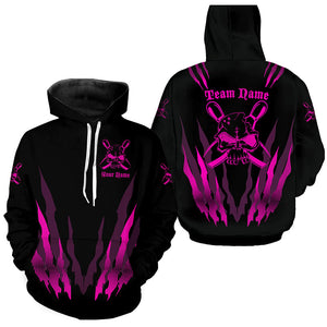 Pink And Black Custom Hoodie Bowling Shirts For Men And Women, Skull Bowling Polo Shirt Bowling Uniform IPHW4485