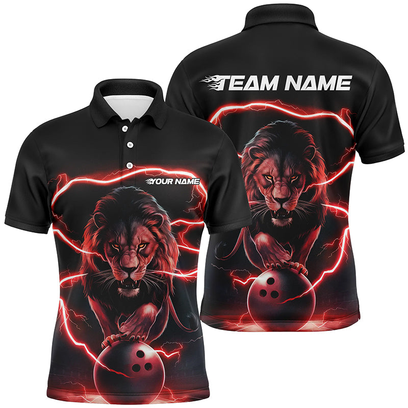 Custom Lion Bowling Polo Shirts For Men, Personalized Bowling Shirts Bowling Uniform | Red IPHW6784