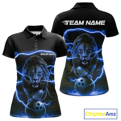 Custom Blue Lion Bowling Polo Shirts For Women, Bowling Shirts Bowling Uniform IPHW6785