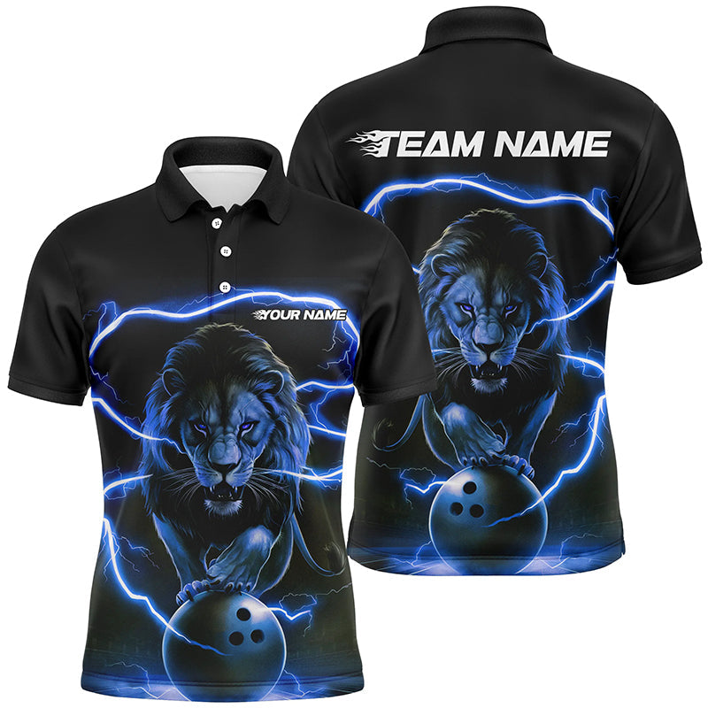 Custom Lion Bowling Polo Shirts For Men, Personalized Bowling Shirts Bowling Uniform | Blue IPHW6785