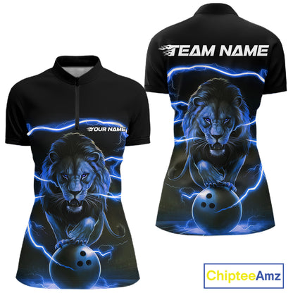Custom Blue Lion Bowling Quarter-Zip Shirts For Women, Bowling Shirts Bowling Uniform IPHW6785