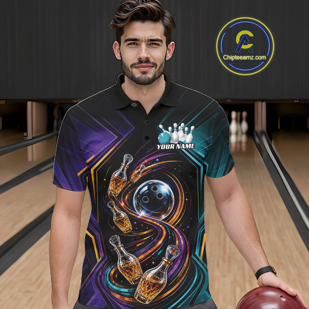 Custom Colorful Wine Bowling Men Polo Shirts, Wine Lovers Bowling Team Jersey IPHW11830