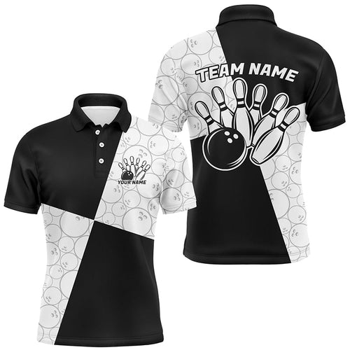Black And White Custom Retro Bowling Shirts For Men, Classic Bowling Team Shirt Bowlers Outfit IPHW7371