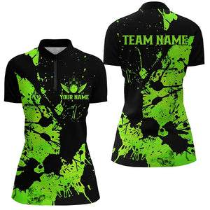 Black And Green Splash Custom Bowling Team Shirts For Women And Women, Bowlers Outfits IPHW7372