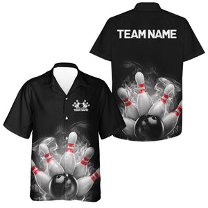 Custom Smoke Bowling Hawaiian Shirts For Men, Bowling Uniform Team Bowling Jerseys IPHW7373
