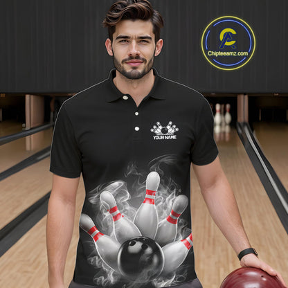 Custom Smoke Bowling Shirts For Men, Bowling Uniform Team Bowling Jerseys IPHW7373