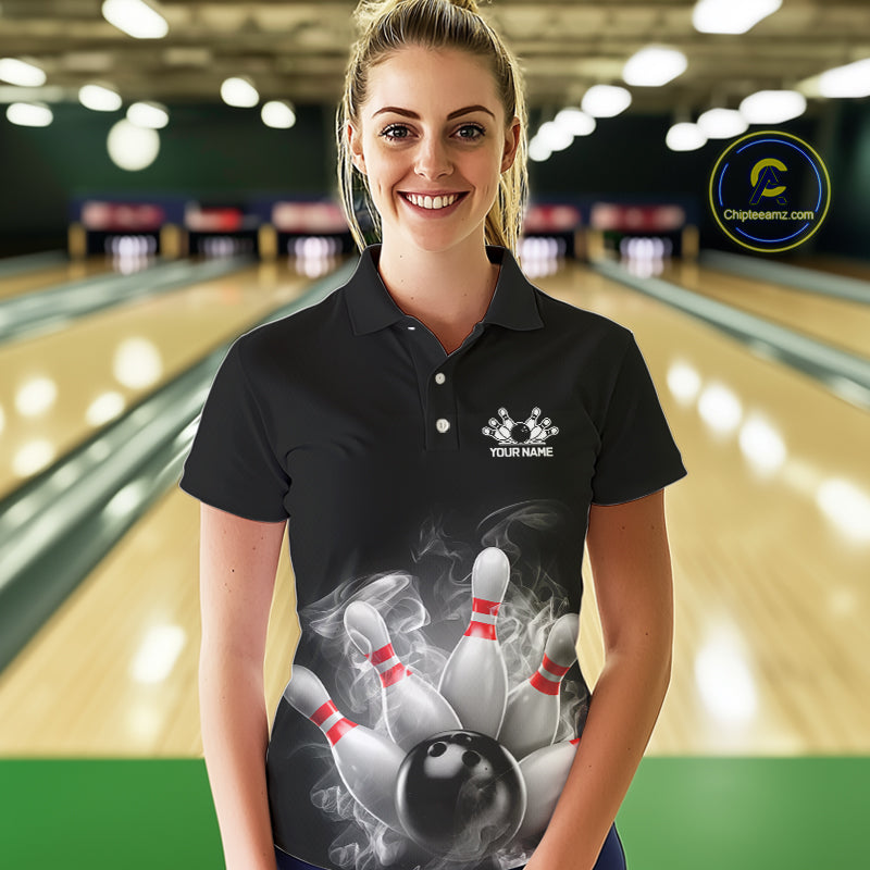 Custom Smoke Bowling Shirts For Women, Bowling Uniform Team Bowling Jerseys IPHW7373