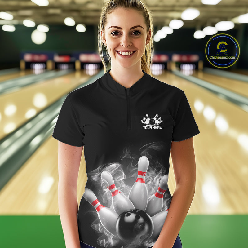 Custom Smoke Bowling Shirts For Women, Bowling Uniform Team Bowling Jerseys IPHW7373
