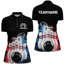 Load image into Gallery viewer, Custom Blue And Red Smoke Ladies Bowling Shirts, Bowling Uniform Patriotic Bowling Shirt IPHW7374