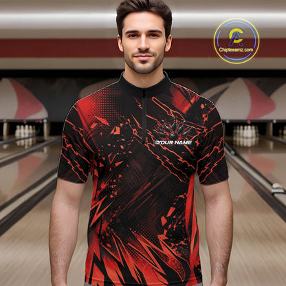 Custom Black And Red Dragon Bowling Men Quarter Zip Shirt, Skull Bowling Ball Jersey IPHW12120