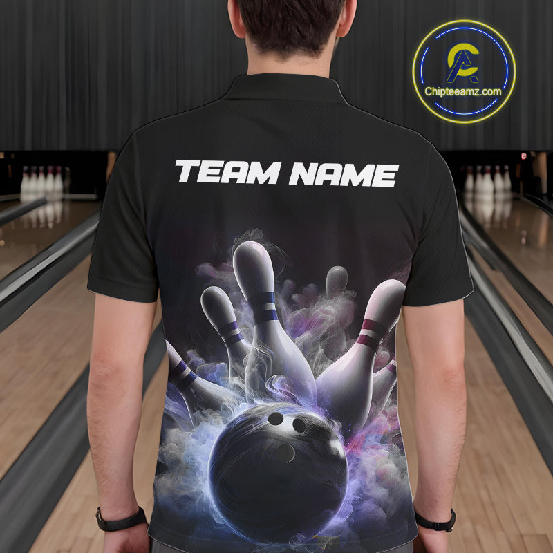 Custom Men Bowling Polo Shirts Smoke Bowling Team Jerseys Strike Bowling Shirts IPHW5402