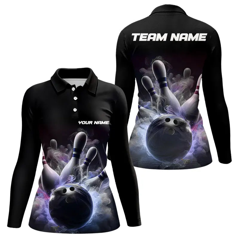Custom Bowling Long Sleeve Polo Shirts For Women Smoke Bowling Team Jerseys IPHW5402