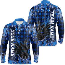 Load image into Gallery viewer, Blue Argyle Pattern Custom Flame Strike Bowling Shirts For Men, Bowling Team Shirt Bowler Outfit IPHW7896