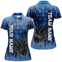 Load image into Gallery viewer, Blue Argyle Pattern Custom Flame Strike Ladies Bowling Shirts, Bowling Team Bowler Outfit IPHW7896