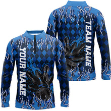 Load image into Gallery viewer, Blue Argyle Pattern Custom Flame Strike Bowling Shirts For Men, Bowling Team Shirt Bowler Outfit IPHW7896