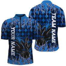 Load image into Gallery viewer, Blue Argyle Pattern Custom Flame Strike Bowling Shirts For Men, Bowling Team Shirt Bowler Outfit IPHW7896