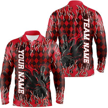 Load image into Gallery viewer, Red Argyle Pattern Custom Flame Strike Bowling Shirts For Men, Bowling Team Shirt Bowler Outfit IPHW7897