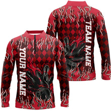 Load image into Gallery viewer, Red Argyle Pattern Custom Flame Strike Bowling Shirts For Men, Bowling Team Shirt Bowler Outfit IPHW7897