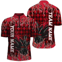 Load image into Gallery viewer, Red Argyle Pattern Custom Flame Strike Bowling Shirts For Men, Bowling Team Shirt Bowler Outfit IPHW7897