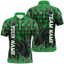 Load image into Gallery viewer, Green Argyle Pattern Custom Flame Strike Bowling Shirts For Men, Bowling Team Shirt Outfit IPHW7899