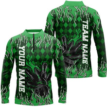 Load image into Gallery viewer, Green Argyle Pattern Custom Flame Strike Bowling Shirts For Men, Bowling Team Shirt Outfit IPHW7899