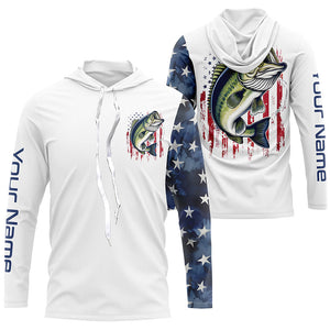 American Flag Largemouth Bass Custom Long Sleeve Fishing Shirts, Us Patriotic Bass Fishing Shirt IPHW7900