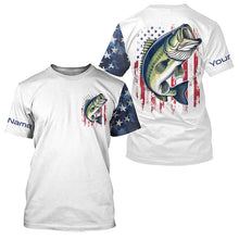 Load image into Gallery viewer, American Flag Largemouth Bass Custom Long Sleeve Fishing Shirts, Us Patriotic Bass Fishing Shirt IPHW7900