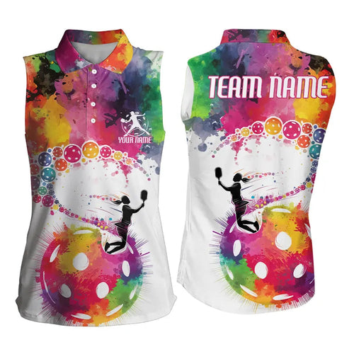 Custom Pink Watercolor Pickleball Women's Sleeveless Polo Shirts, Pickleball Team Shirts IPHW8107