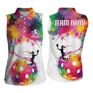 Custom Pink Watercolor Pickleball Women's Sleeveless Polo Shirts, Pickleball Team Shirts IPHW8107