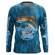 Load image into Gallery viewer, Personalized Walleye Long Sleeve Fishing Shirts, Walleye Tournament Fishing Shirts | Blue Camo IPHW5737