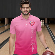 Load image into Gallery viewer, Pink Bowling Heart Custom Valentines Bowling Polo Shirts For Men, Bowling Couple Shirt IPHW8338