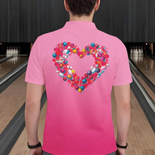 Load image into Gallery viewer, Pink Bowling Heart Custom Valentines Bowling Polo Shirts For Men, Bowling Couple Shirt IPHW8338