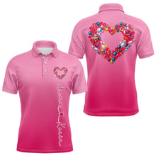 Load image into Gallery viewer, Pink Bowling Heart Custom Valentines Bowling Polo Shirts For Men, Bowling Couple Shirt IPHW8338