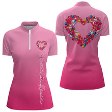 Load image into Gallery viewer, Pink Bowling Heart Custom Valentines Bowling Quarter-Zip Shirts For Women IPHW8338