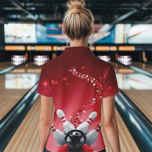 Load image into Gallery viewer, Red Heart Theme Custom Valentines Bowling Polo Shirts For Women, Couple Bowling Shirt IPHW8344