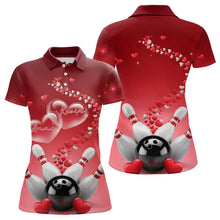Load image into Gallery viewer, Red Heart Theme Custom Valentines Bowling Polo Shirts For Women, Couple Bowling Shirt IPHW8344