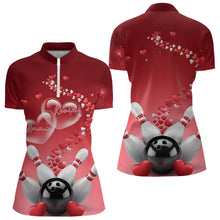 Load image into Gallery viewer, Red Heart Theme Custom Valentines Bowling Quarter-Zip Shirt For Women, Couple Bowling Shirt IPHW8344